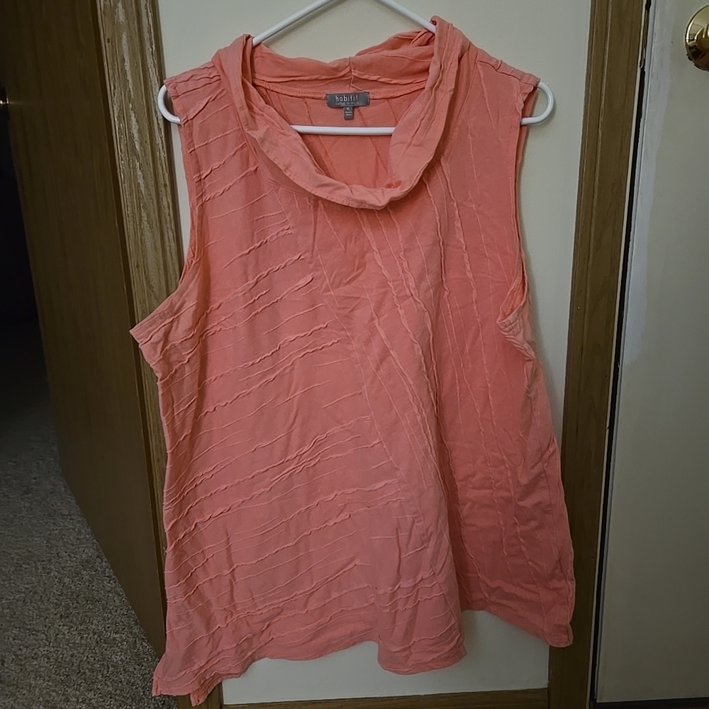 NWOT Habitat Coral Pink Abstract Mock Neck Sleeveless Tank Blouse Top Size XL!